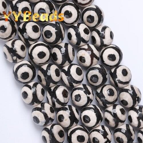 Natural Faceted Evil Eye Black Dzi Agates Beads Tibetan Mystical Loose Charm Beads For Jewelry Making DIY Bracelet 6 8 10 12mm