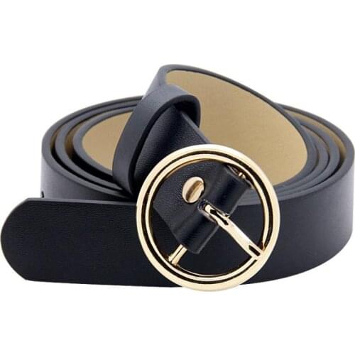 Belt without holes circle buckle PU leather belts for Women Girl faux leather black ladies black color Fashion Waistband jeans