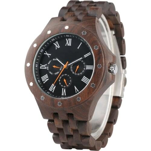 Luxury 100% Wooden Case Mens Watches Casual Calendar Display Man Wrist Watch Wood Band Timepieces Male Clock Gifts 2019 New