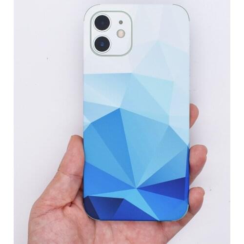 Blue and White Gradient Geometric Design Double Protection Full Wrap Skin Sticker and Transparent Case Compatible with IPhone 11