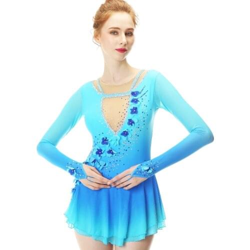 Blue Figure Skating Dress Ice Skating Dress Spandex For Womens girls