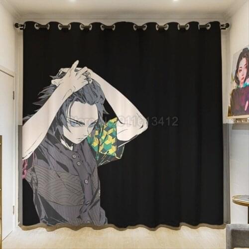 Blackout Curtains Anime Demon Slayer Curtain Bedroom Living Room Japan Cartoon Manga W110xH85 Inch Custom Window Drapes