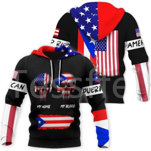 Tessffel Country Flag Puerto Rico Tattoo Emblem 3DPrint Men/Women Harajuku Pullover Casual Funny Hoodies Unisex DropShipping A-6