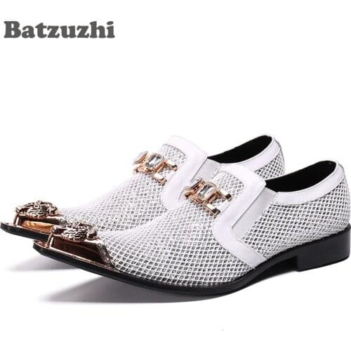 Batzuzhi Luxury Handmade Men Shoes Pointed Metal Tip Leather Dress Shoes Men Zapatos Hombre Blink Party & Wedding Footwear Men