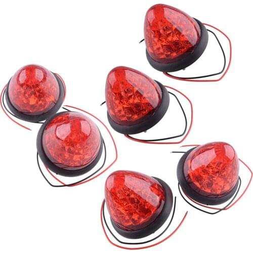 6Pcs Trailer Truck 2W 24V 16-LED Red Round Beehive Cone Side Marker Light Grommet Clearance Cab Sleeper Lamp