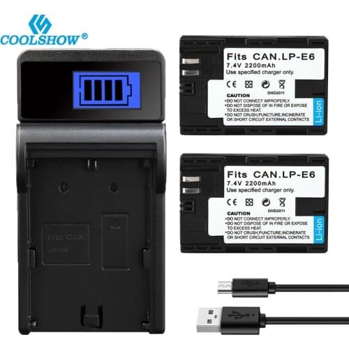 LP-E6 LP E6 LPE6 Camera Battery Pack for Canon EOS 5DS 5D 6D 7D 60D 60Da 70D Mark II Mark III 80D XC10 DSLR EOS 2200mAh Bateria