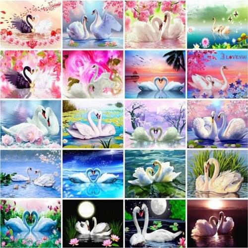 AZQSD Diamond Painting Full Square Swan Diamond Embroidery Animal Home Decor Rhinestones Gift Needlework Cross Stitch Kits