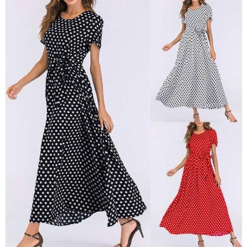 Bandage beach Girl Dress Polka Dot round neck short sleeve print dress summer loose and comfortable skirt SAGACE robe été 2021