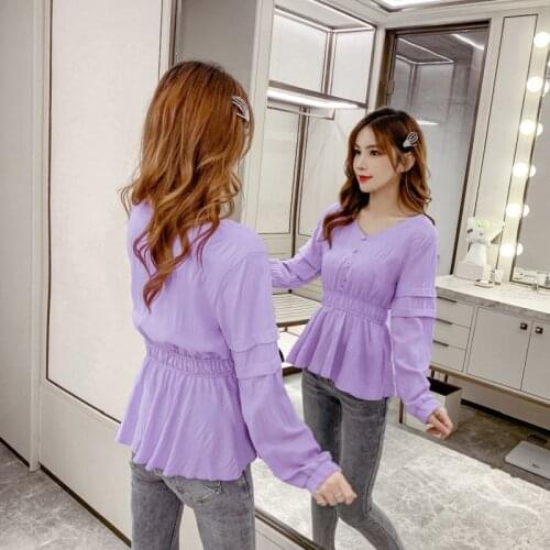 Women Blouse Womens Long-Sleeved Chiffon Spring Autumn Shirts Top Blouse Shirts Ropa De Mujer