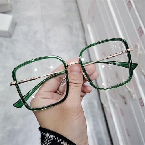 Oversized Green Square Glasses spectacle frames men Metal transparent glasses Myopia Nerd Big Frame Eyewear For Women