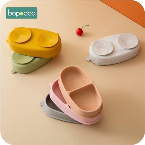 Bopoobo BPA Free Silicone Bowl 1PC Double lays Baby Feeding Supplies Baby Silicone Chewing Food Grade Newborn Accessories Teeth