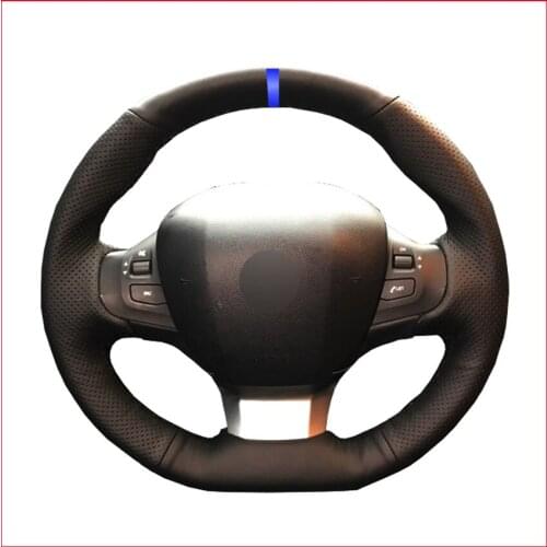 Black Artificial Leather Blue Marker Steering Wheel Cover for Peugeot 308 2014 2015 2016 2017 2018 2019