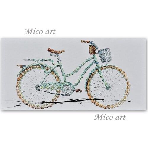 Childrens Room Decorative Canvas Bicycle Wall Decor Picture Palette Knife Thick Acrylic Oil Painting Unframed Canvas Wall Art