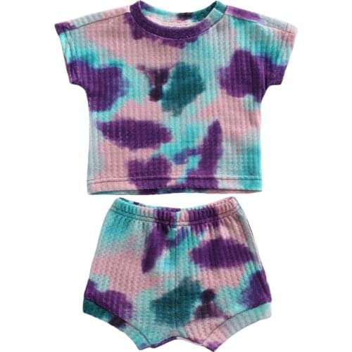 Baby Tie-dye Clothes Set Short Sleeve O-neck T-shirt + Elastic Waist Shorts for Summer