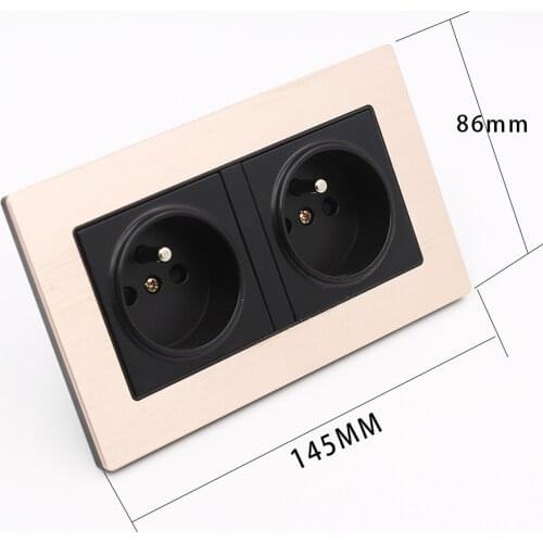 Gold EU Double Power Socket Schuko, Schuko Power Panel, 16A EU Standard Wall Outlet MA00227