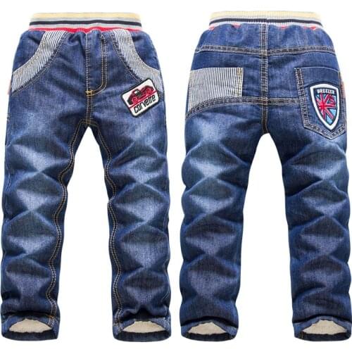 Boys Winter Jeans Pants Kids Troursers Warm High Waist Warm Denim Jeans Children Fleece Pants Double Layer Age 3-7