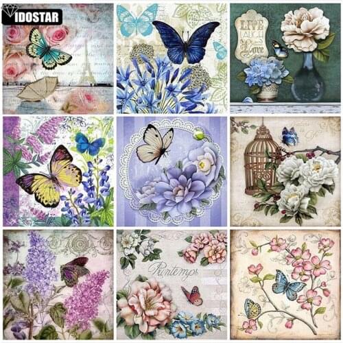 IOOSTAR 5D Diamond "Flower butterfly scenery" Diamond Embroidery Full Round/ Square Diy Diamond Painting Cross Stitch Home Decor