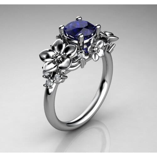 Flower blue zircon ladies engagement ring exquisite ladies wedding engagement jewelry fashion birthday gift jewelry