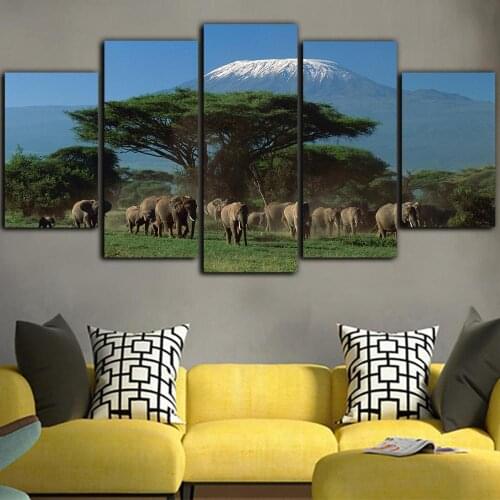 Canvas Paintings Wild Animals Wall Art Home Decor Elephant Poster HD Prints Modular Tree Picture Landscape Living Room Framework