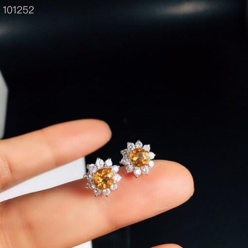 Classic 925 Silver Crystal Stud Earrings for Daily Wear 5mm Natural Citrine Earrings Sterling Silver Citrine Jewelry