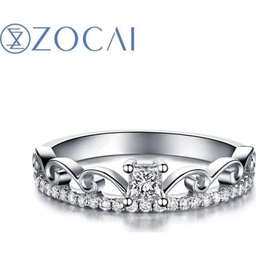 ZOCAI BRAND LOVE CROWN REAL DIAMOND RING 0.31 CT I-J / VS DIAMOND WEDDING RING 18K WHITE GOLD RING W05887
