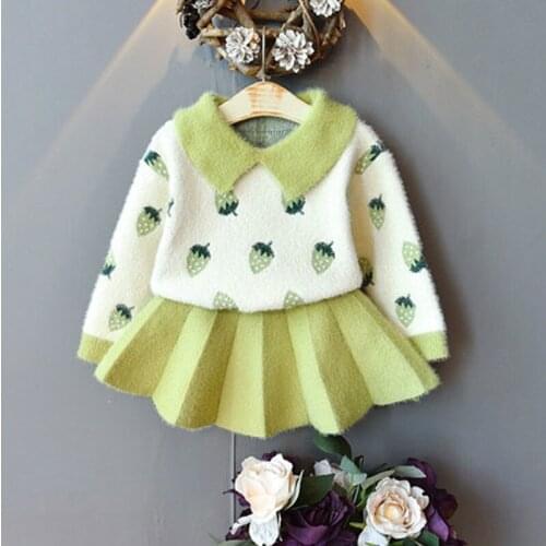 Childrens Clothing Sets Girls Winter Sweater Tops+Skirt Sets Toddler Strawberry Print Princess Dress Autumn Kids Casual Outwear