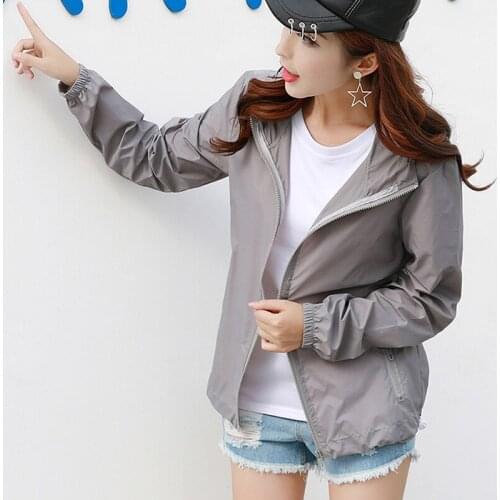 Women Basic Jackets Autumn Hooded Jacket Breathable Sun Protection Coat Female Zipper Pockets Casual Long Sleeves Coats