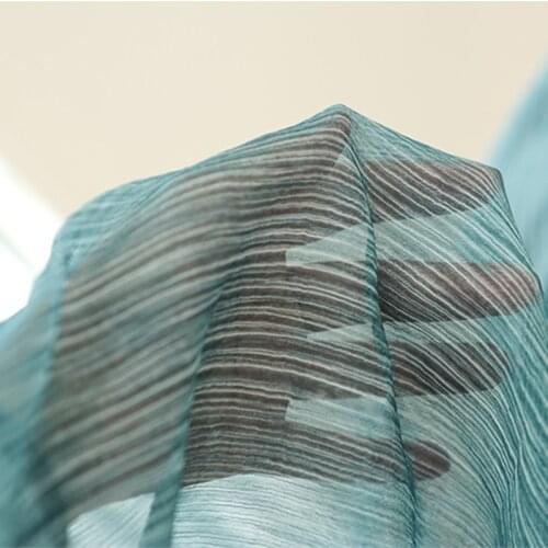 Lac95 1yard Fashion Transparent Stiff Contour Light Blue Stripe Net Yarn Composite Organza Fabric For Dress Curtain Fabric