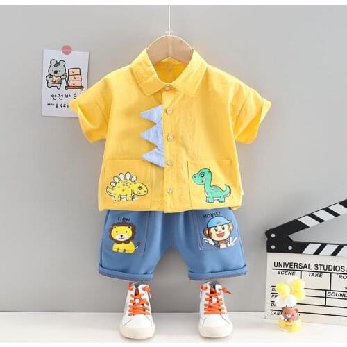 Summer Baby Clothes Suit Children Boys Cartoon Dinosaur Short Sleeve Shirt Shorts 2Pcs/Set Toddler Casual Infant Kids Tracksuits