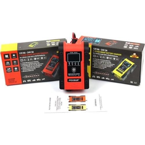 FOXSUR 6A Lithium battery Lead-acid battery Lithium iron battery 12V 24V Motorcycle Car battery charger