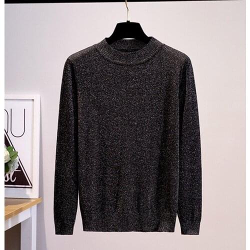 Fashion Shiny Lurex Autumn Winter 2021 Ladies Knitted Sweater Women O-neck Full Sleeve Jumper Pullovers Top White Khaki Gray