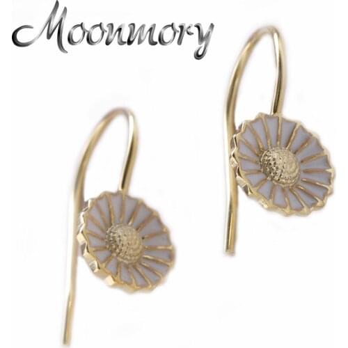 Moonmory 925 Sterling Silver Vintage Flower Stud Earring For Women Christmas Party European Trendy 18K Gold Plant Aretes Jewelry