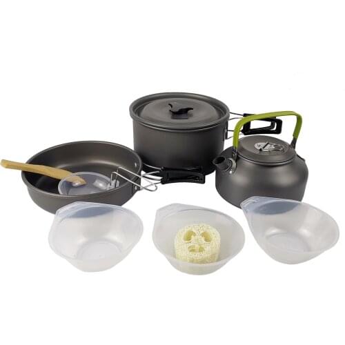 A Set of Outdoor POTS Pan Camping Cookware ThePicnic Appliance Aluminium Cooker Camping Kettle Combination of POTS Durable