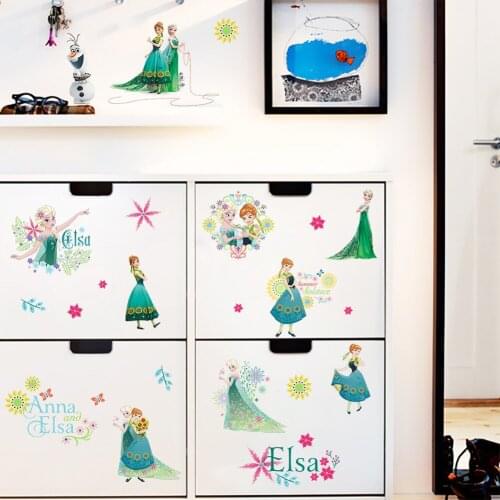 Disney Cartoon Elsa Anna Frozen Princess Garden Wall Stickers For Kids Room Home Decoration Diy Anime Mural Movie Wall Decals