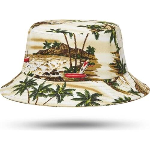 2021 New Fashion Summer Coconut Tree Printed Fisherman Caps Panama Bucket Hat Gorro Pescador Men Women