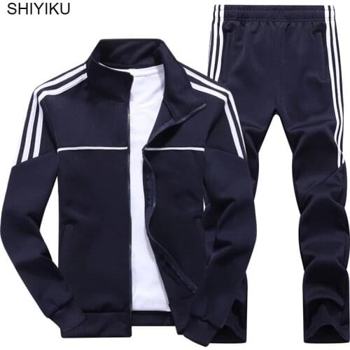 SHIYIKU New Brand Mens Spring Autumn Sportswear 2-Piece Sports Jacket + Sweater Pants Suit Mens Sportswear Asian Code L-4XL