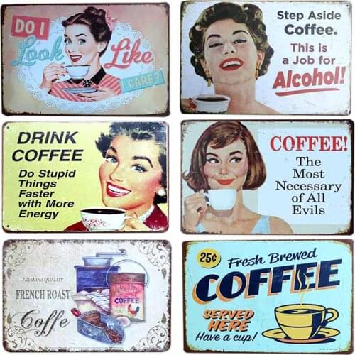 Coffee Tin Sign Vintage Plaque Bar Metal Poster Cafe Decoration Pub Retro Wall Plates Decorative Home Decor 20x30cm