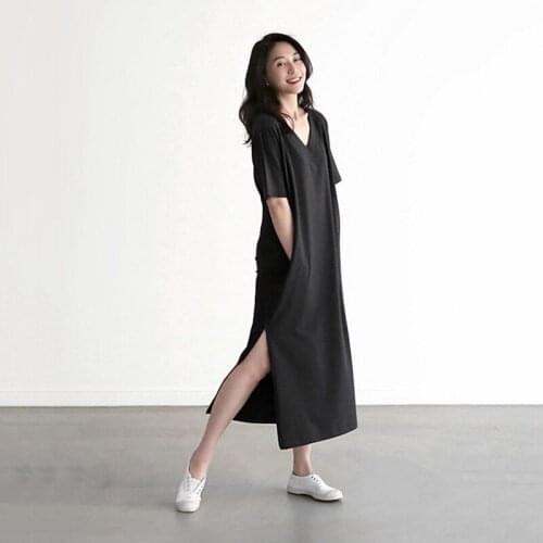 Dress Women V-Neck Summer Casual Clothing Short Sleeve Nightshirts Soft Modal Cotton Loose Sleepwear Solid Factory Wholesale