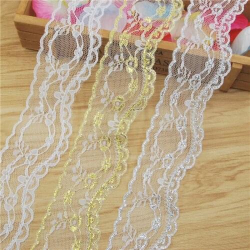 Polyester Lace 50mm Trim Fabric Sewing Accessories Cloth Wedding Dress Decoration Ribbon Craft Supplies Gold Silver 200yards 213
