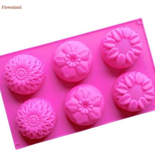 6 Cavities Flowers Silicone Mold Fondant Cake Mold Handmade Soap Mold DIY Chocolate Biscuit Mold Baking Tool Birthday Decoration