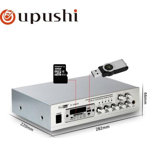 Oupushi pa system 50w home stereo amplifier bluetooth mini aduio amplifier small power amp with USB, SD card, FM