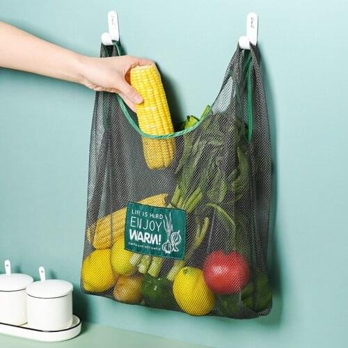 Vegetable and Fruit Storage Bag Ginger Garlic Onion Wall Handbag Organizer Reusable Home Kitchen Sundries Polyester Mesh Net Bag