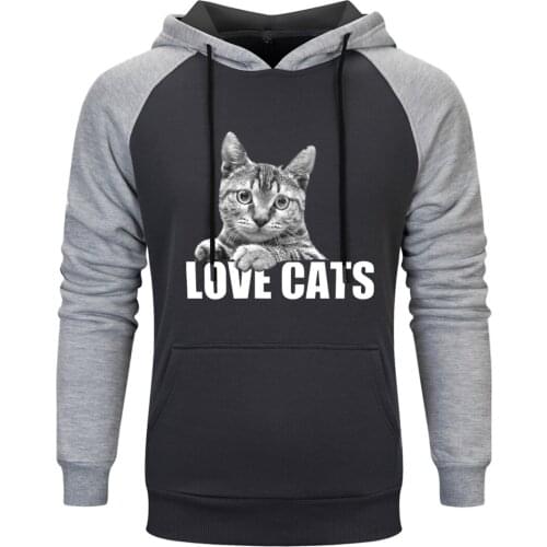 Love Cat Print Raglan Hoody For Mens Streetwear Fashion Sweatshirts Outwear Tops Clothing Pullovers New Arrival Tracksuits Homme