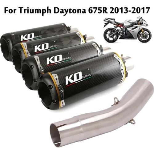 Motorcycle Exhaust System Pipe Real Carbon Fiber Muffler Tips Slip On Mid Link Section Escape For Triumph Daytona 675R 2013-2017