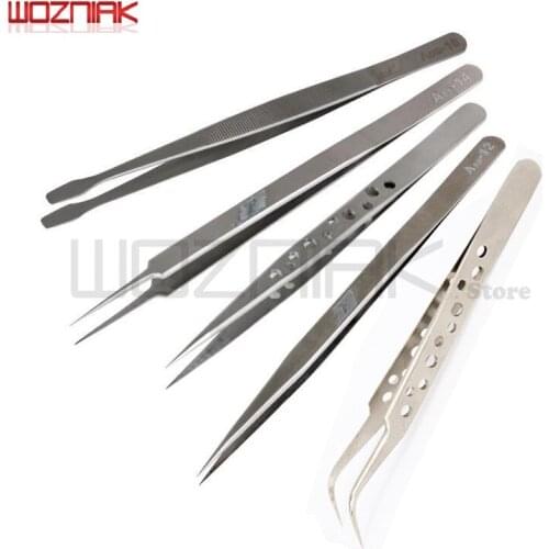 Wozniak Electronic Tweezers Set Stainless Steel Precision Straight Curved Tweezers for Mobile Phone Repair Tools Kit