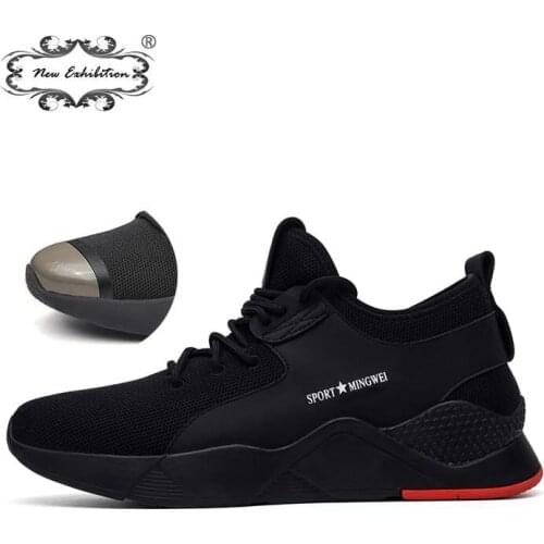 New exhibition Fashion safety shoes Mens breathable mesh anti-smashing work shoes Outdoor Steel Toe Cap Military VIP
