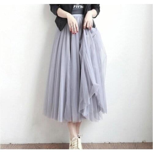 2021 Summer Tulle Skirts Womens Midi Pleated Skirts Black Tulle Skirt Women Spring Fashion Elastic High Waist Mesh Tutu Skirts