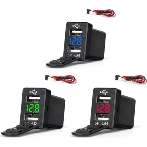 12V Dual USB Car Charger LED Voltmeter 4.8A Power Adapter For Toyota Smart Phone