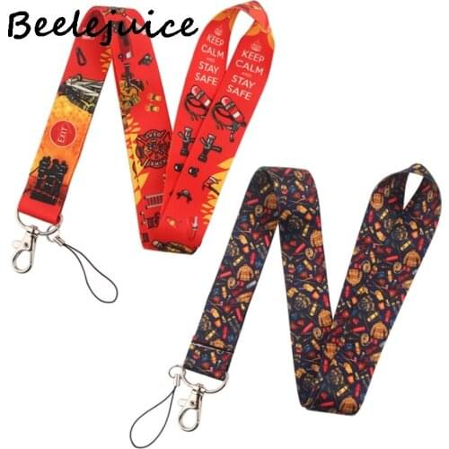 24pcs Brave and Lovely Fireman Neck Keychain Necklace Webbings Ribbons Anime Neck Strap Lanyard ID badge Holder Keychain Lanyard