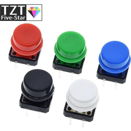 25PCS Tactile Push Button Switch Momentary 12*12*7.3MM Micro switch button + 25PCS Tact Cap(5 colors) for Arduino Switch